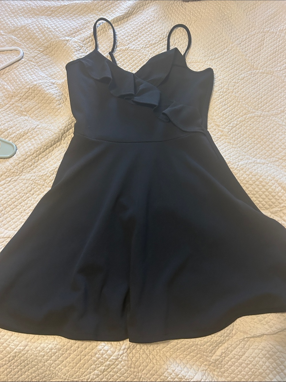 Black Ruffle-Front Spaghetti Strap Dress